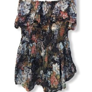 Blue Life Floral Strapless‎ Shorts Romper